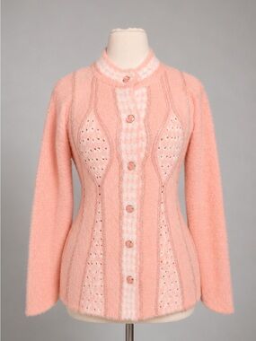 Vintage Wonder Lite Pink Fuzzy Cardigan Sweater Coquette M